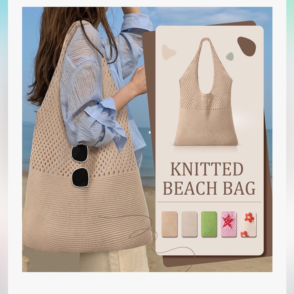 🆕 Crochet Beach Tote Bags, Stylish Mesh Beach Bags Shoulder Bag for Women - Picture 6 of 7